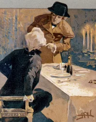 Postal ilustrada por Leopoldo Metlicovitz (1868-1944) que representa escenas de Tosca, ópera de Giacomo Puccini (1858-1924)