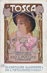 Página de título de la partitura de la ópera Tosca de Puccini, c.1910 (litografía en color)