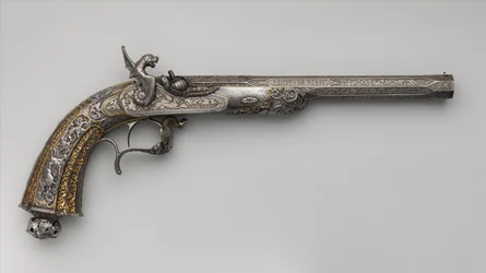 Pistola de exhibición de percusión, francesa, fechada en 1851