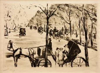 Alameda en el Tiergarten con carruaje en primer plano