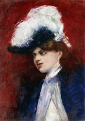 Mujer elegante con sombrero de plumas