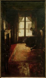 Interior parisino, mujer leyendo junto a la ventana