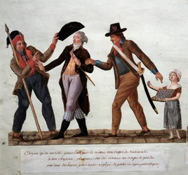 Revolución francesa: «Un ciudadano es detenido para obligarlo a ponerse una escarapela nacional en el sombrero». Siglo XVIII. Musée Carnavalet, París