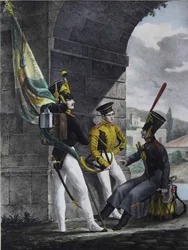 Podpraporshchik, Tamborilero y Cornetista del Regimiento de la Guardia de Finlandia, 1829