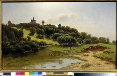 El monasterio Savvino Storozhevsky, en la ciudad de Zvenigorod (Rusia). Pintura de Lev Lyvovich Kamenev (1833-1886), papel sobre papel