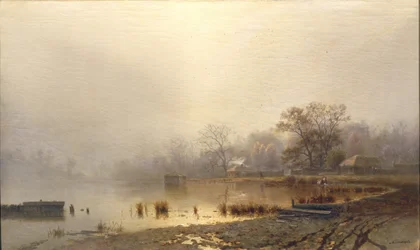 Niebla. El Estanque Rojo en Moscú en Otoño, 1871