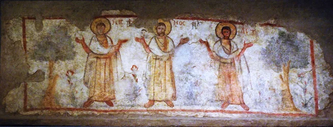 Pintura mural que muestra a santos en adoración, Cesarea, Israel, siglos VI-VII