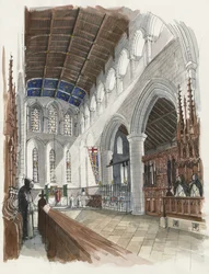 Reconstrucción del presbiterio del priorato de Lanercost (acuarela sobre papel)
