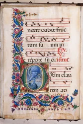 Biblioteca Piccolomini: libro de coro, cod. 20.5, ff. 36v con "Eolo", de Liberale da Verona (hacia 1445 - 1527/9).