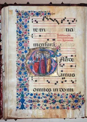 Biblioteca Piccolomini: libro de coro, cod. 28.12, ff. 94v con la "Virgen y todos los Santos", de Francesco Rosselli y Liberale da Verona (hacia 1445 - 1527/9).