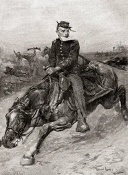 Un mensajero durante la Guerra Civil Americana, de The Century Magazine, publicado 1887 (grabado)