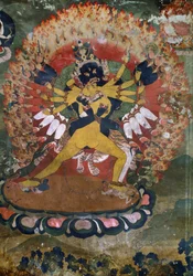 Pinturas murales antiguas del Monasterio Lamaísta de Hemis, Laddakh, India