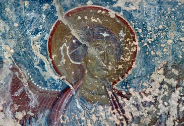 Ángel, fresco en la iglesia de Panagia, Rodovani, Creta, Grecia