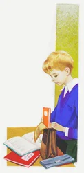 Niño preparando su carpeta para la escuela, dibujo