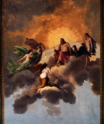Cristo y Ángeles, fresco en el techo de la entrada al dormitorio del Apartamento Real, Palacio Ducal, Lucca, Toscana, Italia