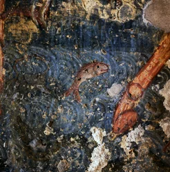 Pez, detalle de fresco en monasterio de Agios Georgios, Diavaide, Creta, Grecia