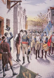 El general francés Jean Sarrazin besa al rebelde irlandés ahorcado Patrick Walsh