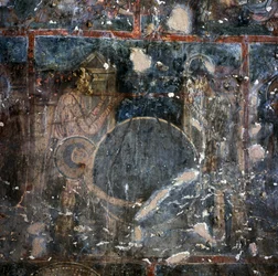 Fresco en el monasterio de Agios Georgios, Diavaide, Creta, Grecia