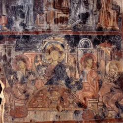 Fresco en la Iglesia Bizantina de Agios Nikolaos, Maza, Creta, Grecia