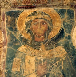 Fresco de santo, ruinas en Alikianos, Creta, Grecia