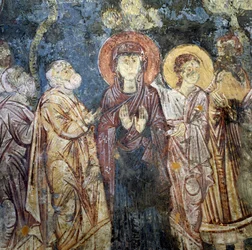 Frescos en iglesia en Alikampos, Creta, Grecia