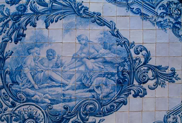Azulejos vidriados del Palacio de los Condes de Estoi. Estoi, Portugal