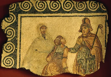 Escena de iniciación, mosaico de la villa romana de Negrar, Véneto, Italia, civilización romana