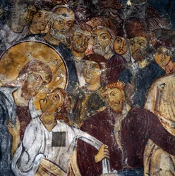 Jesús y los Apóstoles, frescos dentro del monasterio de Panagia Antifonitria, Myriokefala, Creta, Grecia