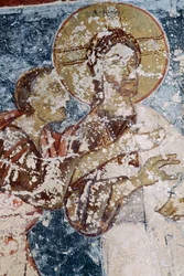 Jesús, fresco en la iglesia bizantina de Agios Georgios, Vathi, Creta, Grecia