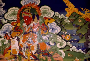 Pintura mural del Monasterio Lamaísta de Lamayuru, Laddakh, India