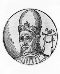 Retrato de Adriano I (700-795), 95º Papa de la Iglesia Católica desde 772, grabado