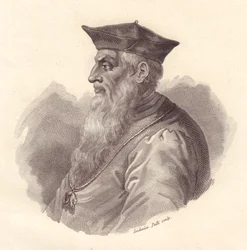 Retrato del almirante italiano Andrea Doria (1466-1560), grabado en cobre por Ludovico Pelli
