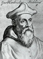 Retrato de Jacopo Sadoleto (1477-1547), humanista, obispo católico y cardenal italiano, grabado de Illustrissimorum, omnique virtutis, et scientiarum laude praestantissimoru virorum icones, por Claudius Pernetus