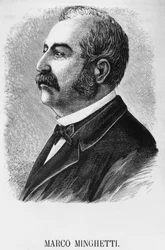 Retrato de Marco Minghetti (1818-1886), economista y estadista italiano, Primer Ministro del Reino de Italia de 1863 a 1864, y de 1873 a 1876, grabado