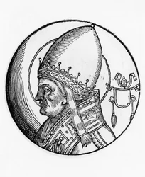 Retrato de San Bonifacio IV (fallecido en 615), 67º Papa de la Iglesia Católica desde 608, grabado