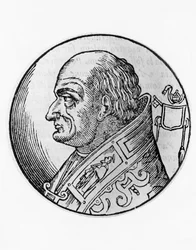 Retrato de San León III, 96º Papa de la Iglesia Católica, grabado