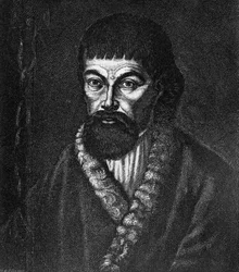 Retrato de Yemelyan Ivanovich Pugachov (ca 1742-1775), líder de una gran rebelión cosaca y campesina en Rusia en 1773-1774, grabado