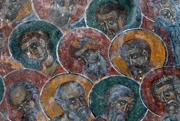 Santos, fresco en el techo de la iglesia de Agia Paraskevi, Anisaraki, Creta, Grecia