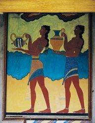Sirvientes llevando jarrones, fresco en el Palacio de Knossos, Creta, Grecia, civilización minoica