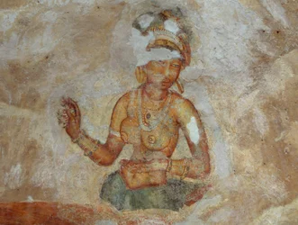 Sri Lanka, Fresco de chicas en el complejo arqueológico de Sigiriya (Lista del Patrimonio Mundial de la UNESCO)