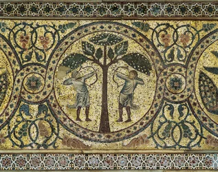 Dos cazadores con arcos, detalle de mosaico