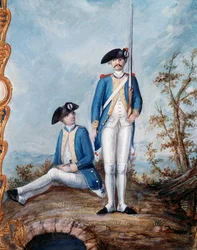 Uniformes de la Infantería Francesa durante la Guerra de Independencia de los Estados Unidos, gouache de Nicolas Hoffmann
