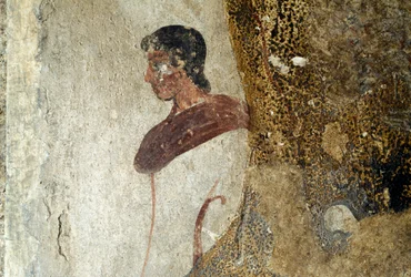Joven, (detalle) de fresco de Paestum, Campania, Italia, civilización griega antigua, Magna Grecia