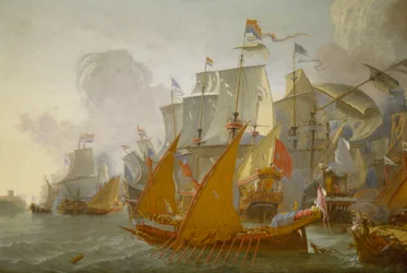 Acción entre la flota holandesa y los piratas bárbaros, c.1670 (pintura al óleo)