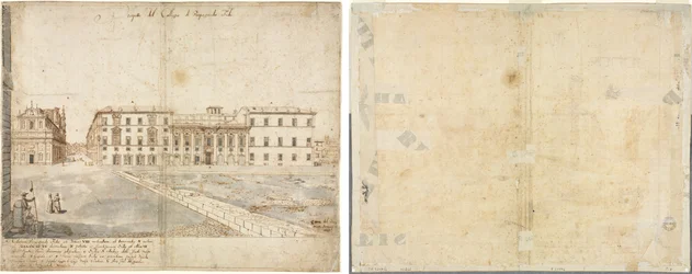 Dieciocho vistas de Roma: El Collegio di Propaganda Fide (recto); Bocetos de ventanas y pilastras del piso ático del Collegio di Propaganda Fide (verso)