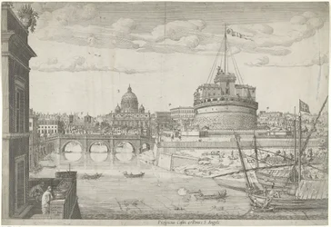 vista de roma Proppectus caftri e Pontis S. Angeli (título sobre el objeto)