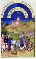 Facsímil de agosto: cetrería, de las Très Riches Heures du Duc de Berry