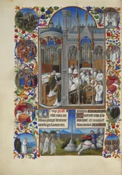 Las muy ricas horas del duque de Berry Folio 86, verso - El funeral de Raymond Diocrès