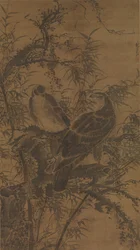 Dos halcones en un matorral, mediados del siglo XV