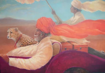 Maharajá, niño con paraguas y guepardo